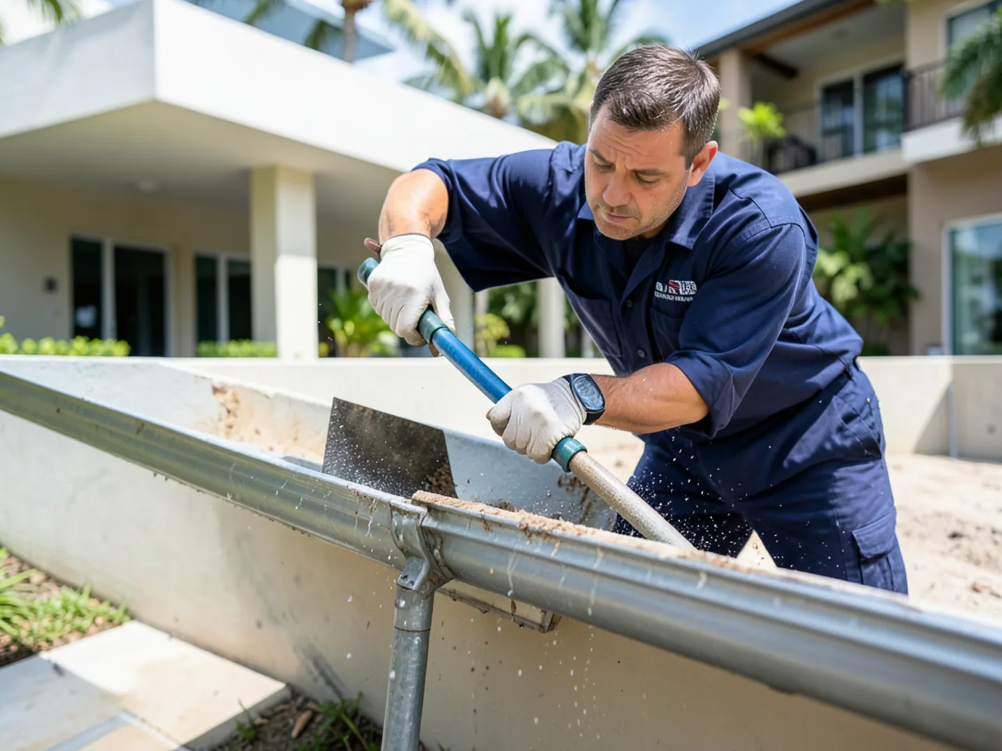 Thorough hand-scooping and water hose flushing clearing all organic sediment