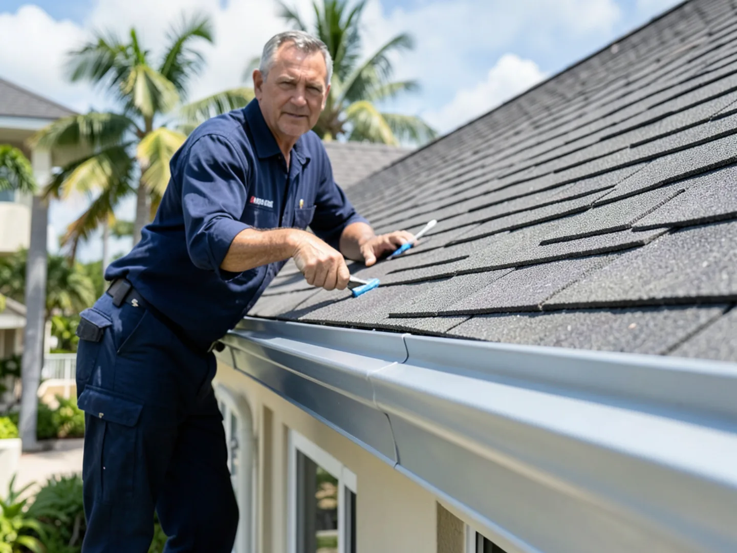 Straightforward K-style seamless aluminum gutter installed along an asphalt shingle roof