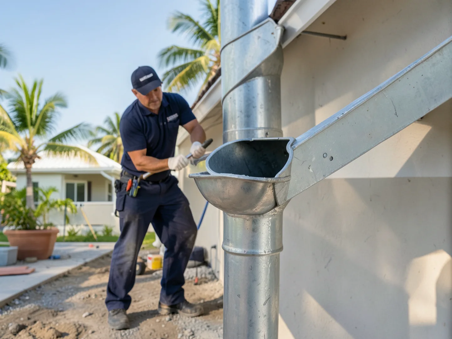 Side-by-side demonstration of 3x4-inch vs 2x3-inch downspout discharge capacity