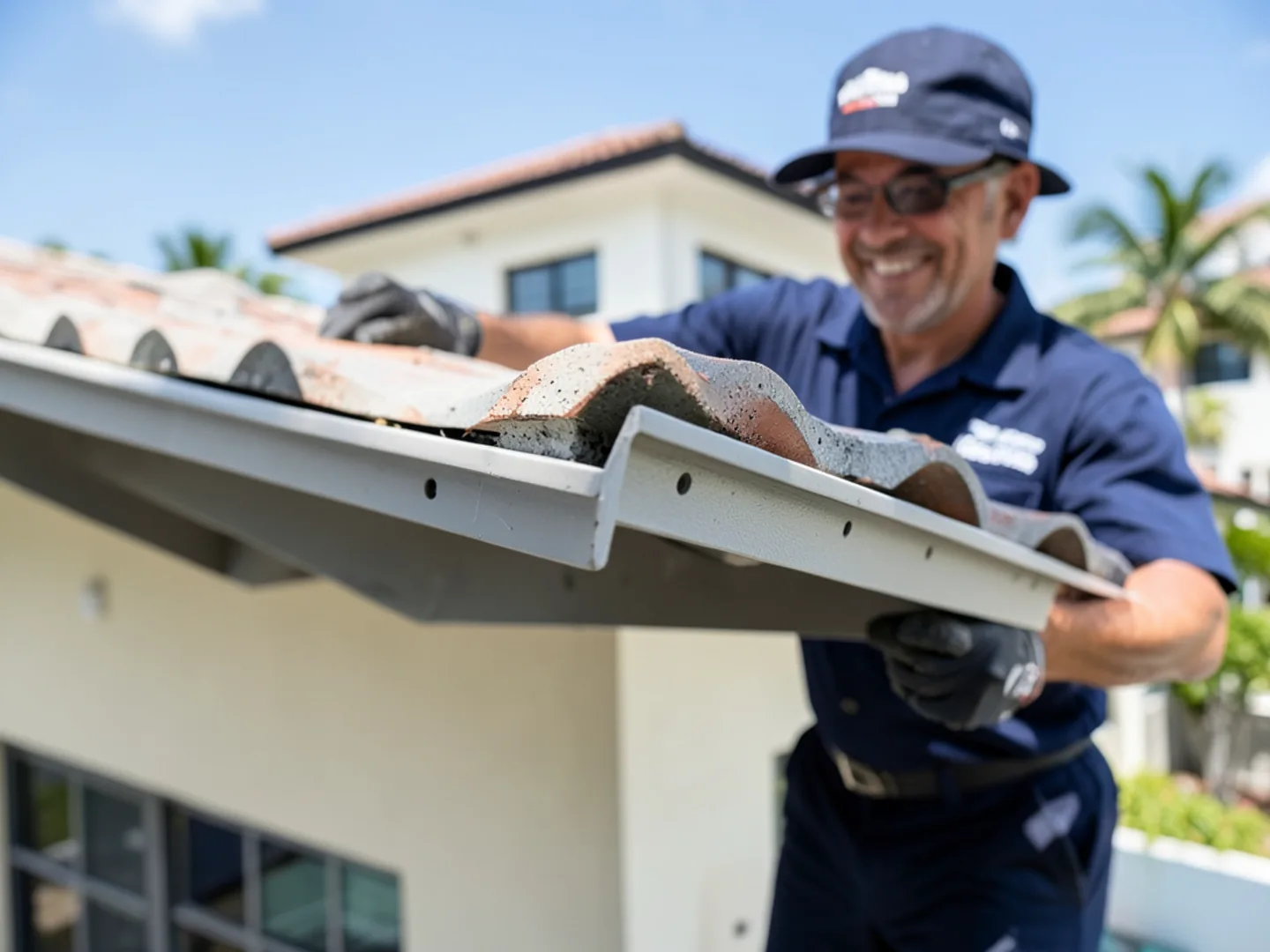 Low-profile mounting clip securing guard without piercing or lifting roof tiles