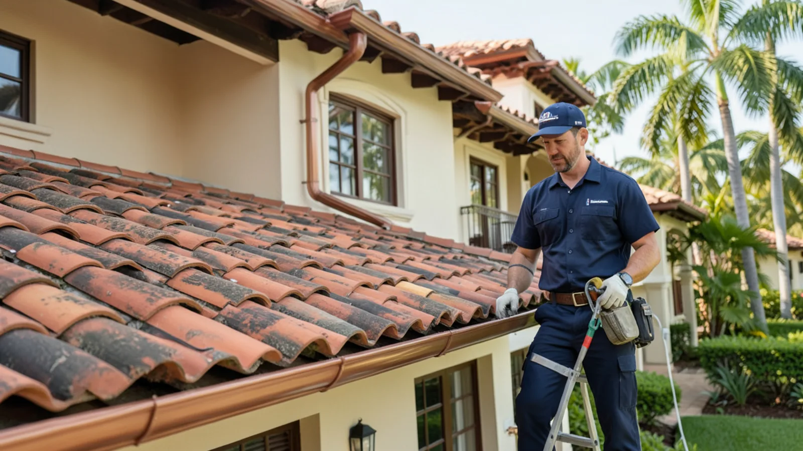 Historic Mediterranean Revival home in Coral Gables with architectural copper gutters